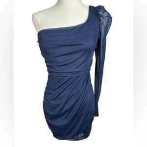 Lucy in the Sky One-Shoulder Navy Ruched Dress Size S
